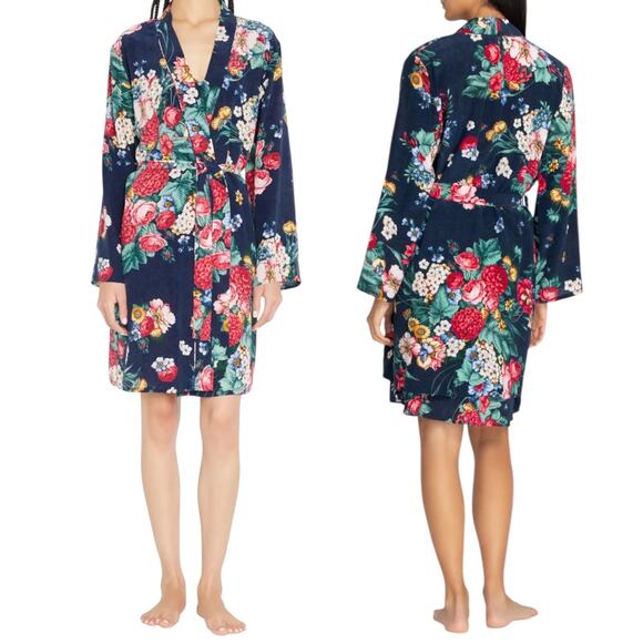 Johnny Was Evelyn Silk Sleep Robe Floral Print Cozy Size XS - Picture 1 of 11